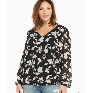 Torrid black and pink printed banded-bottom blouse